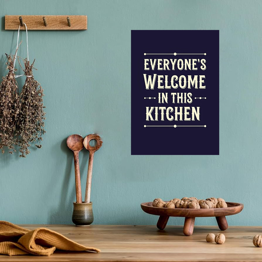 Funny kitchen wall art print with the phrase “Everyone’s Welcome in This Kitchen ,” perfect for quirky home and kitchen decor digital download