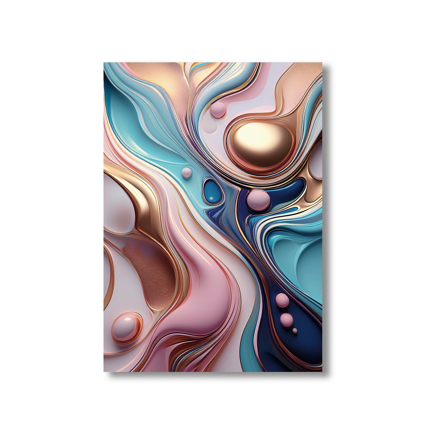 Abstract art print with swirling colors on a white background