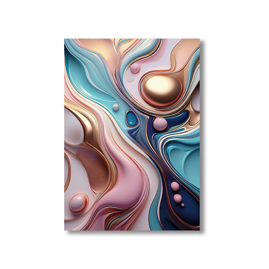 Abstract art print with swirling colors on a white background