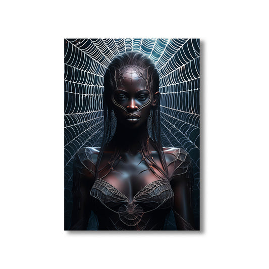 Monstrous spider queen sitting on a throne of webs – gothic spooky Halloween art