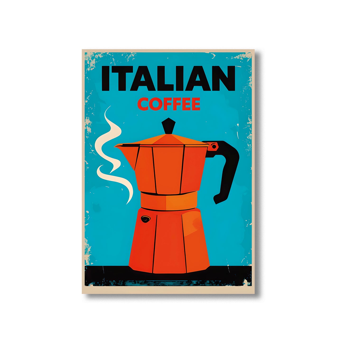 Italian Moka pot coffee wall art print featuring a classic stovetop coffee maker brewing rich espresso, perfect for kitchen and coffee bar decor digital download