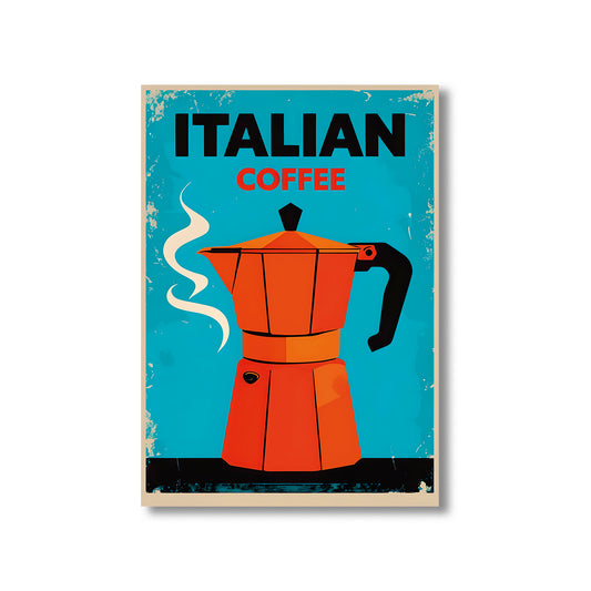 Italian Moka pot coffee wall art print featuring a classic stovetop coffee maker brewing rich espresso, perfect for kitchen and coffee bar decor digital download