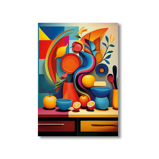 Abstract colorful fruit shapes geometric kitchen wall art printable