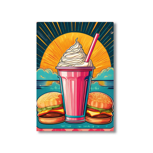 Retro 1950s diner poster printable with milkshakes and vintage typography for kitchen wall decor