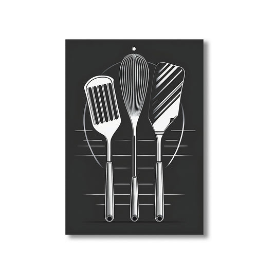 Industrial black and white kitchen tools printable wall art for modern kitchen decor