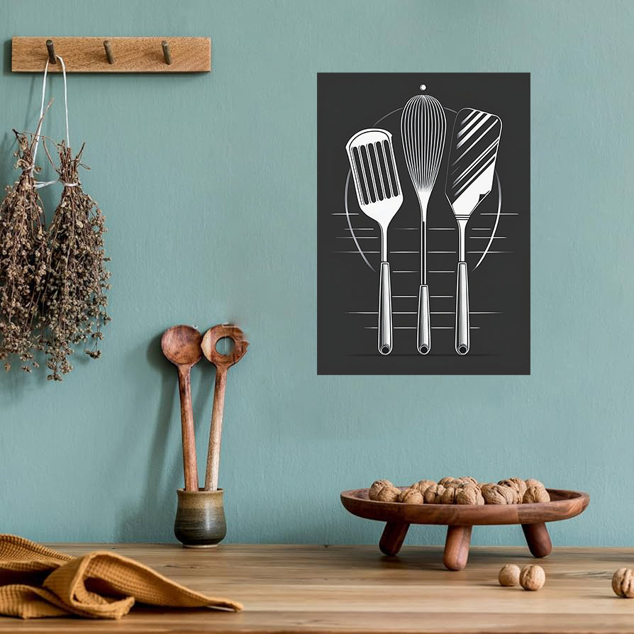 Industrial black and white kitchen tools printable wall art for modern kitchen decor