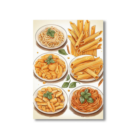 Pasta varieties chart printable wall art with Italian noodle illustrations