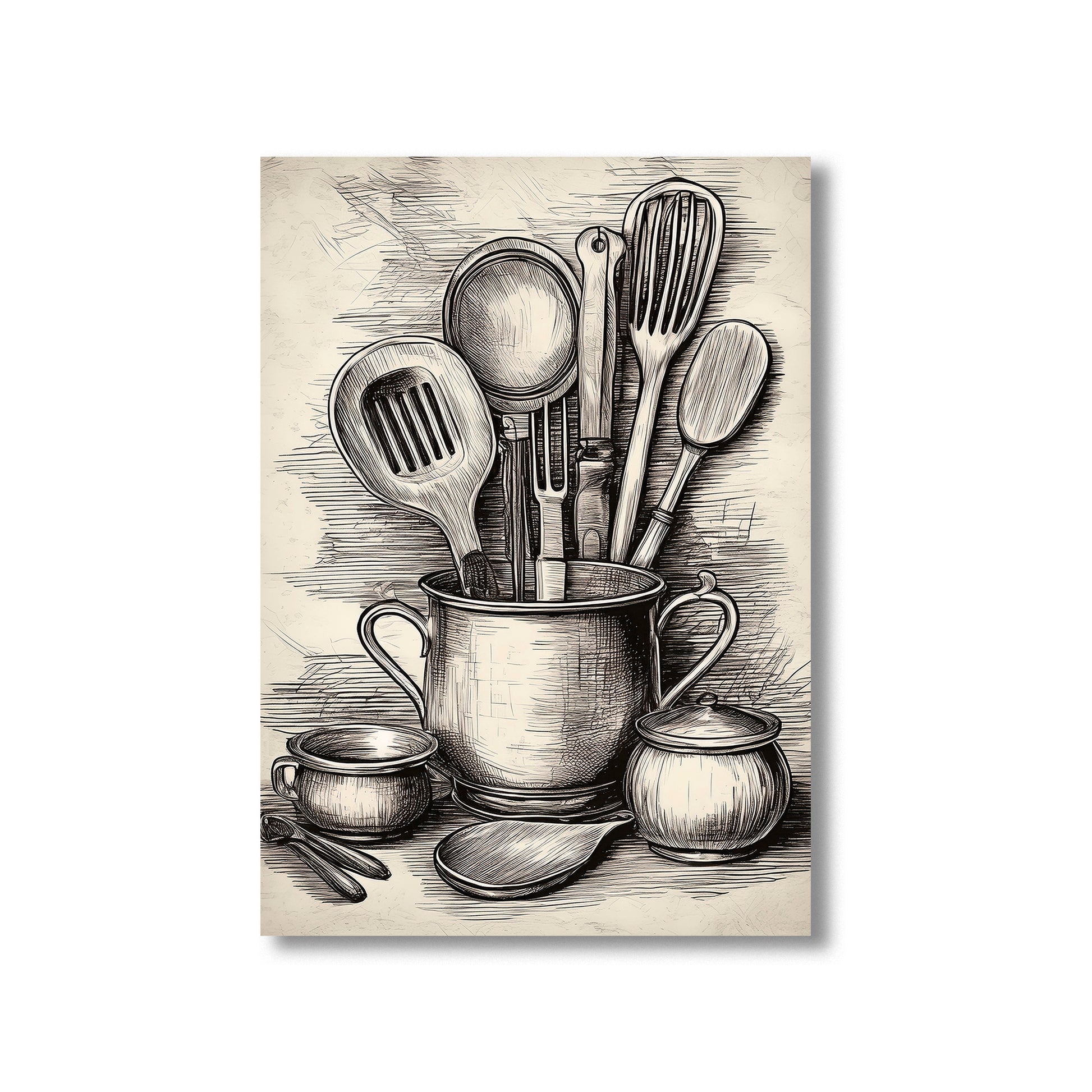 Modern black and white kitchen utensil silhouette printable wall art