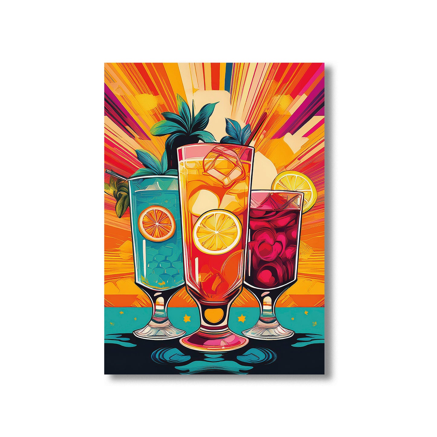 Retro pop art cocktails printable wall art in colorful modern style for kitchen or bar decor