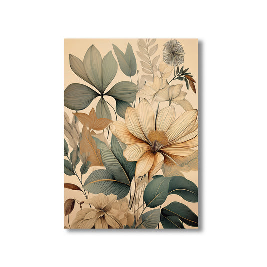 Floral and leaf design on a beige background