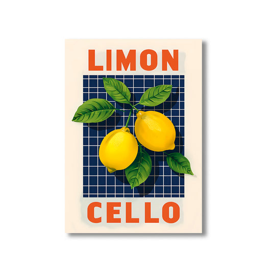Limoncello retro wall art print featuring vintage Italian lemon liqueur design, perfect for kitchen and bar decor digital download