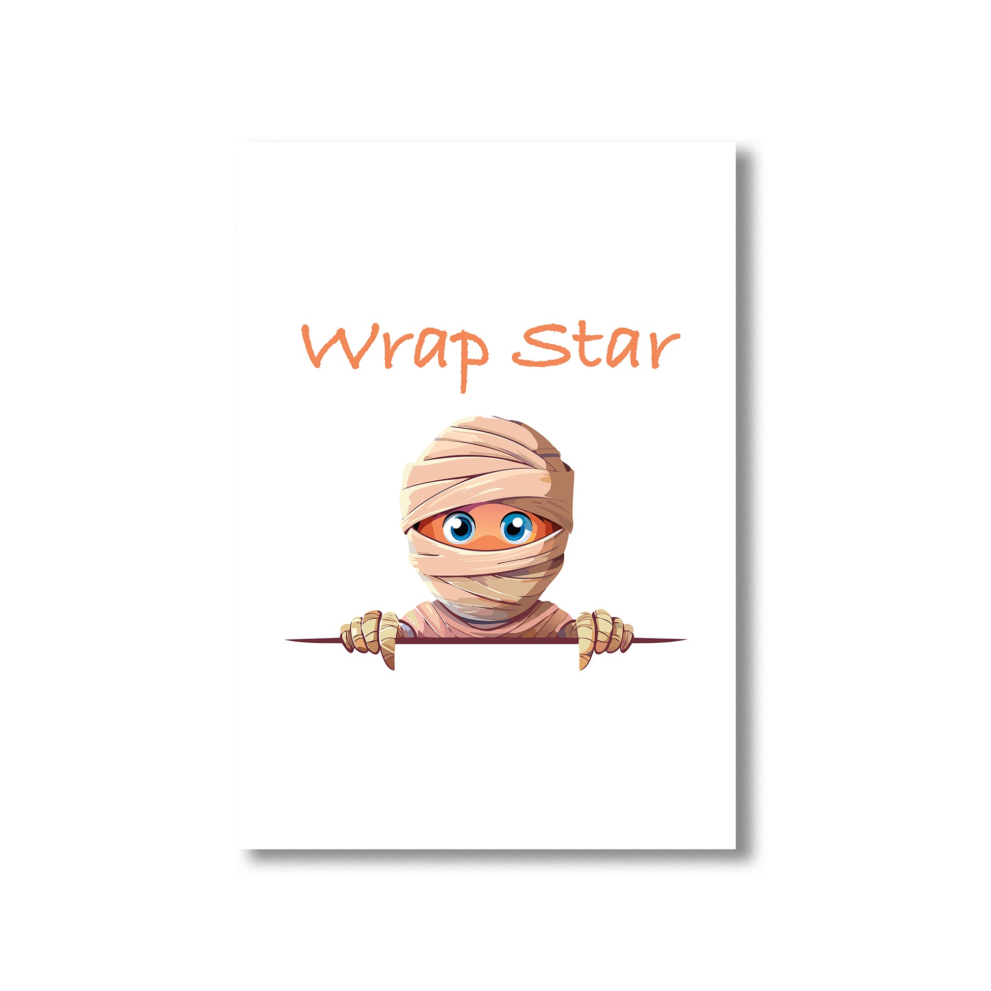 Cartoon mummy holding a star with 'Wrap Star' text on a white background
