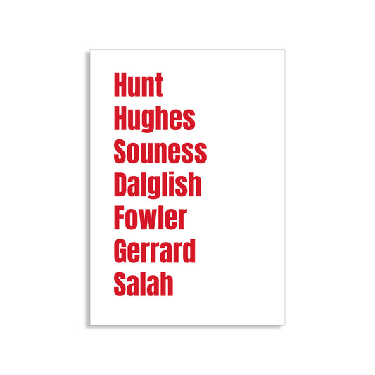 Liverpool Legends Wall Art Print featuring Hunt, Hughes, Souness, Dalglish, Fowler, Gerrard, and Salah – Digital Download PDF Football Home Decor