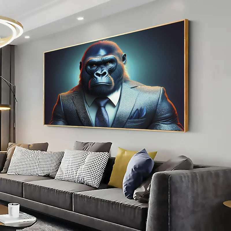 Gorilla in suit Wall Art Print Home decor Poster, Living room
