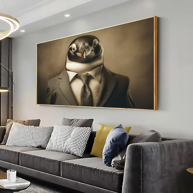 A Penguin in a suit Wall Art Print Home decor Poster, Living room
