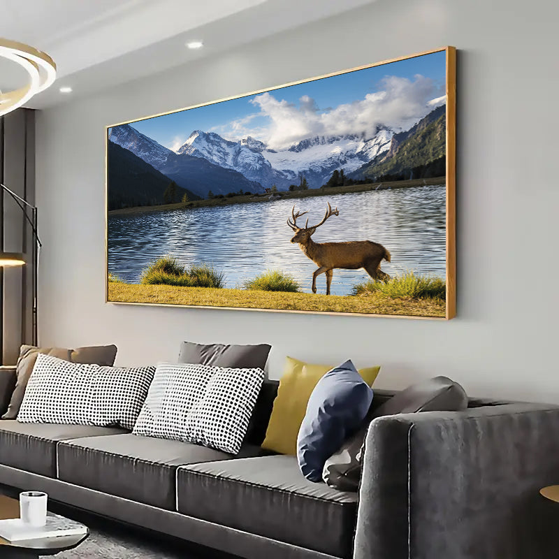 Wildlife Deer by the Lake Wall Art Print Home decor Poster, Living room