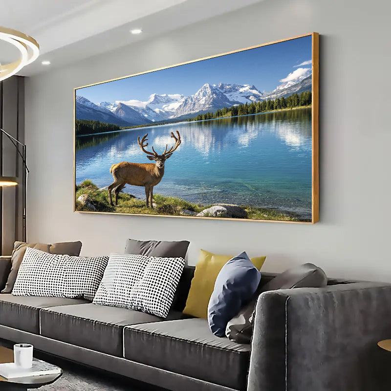 Wildlife Deer by the Lake Wall Art Print Home decor Poster, Living room