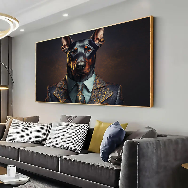 Doberman in a suit Wall Art Print Home decor Poster, Living room