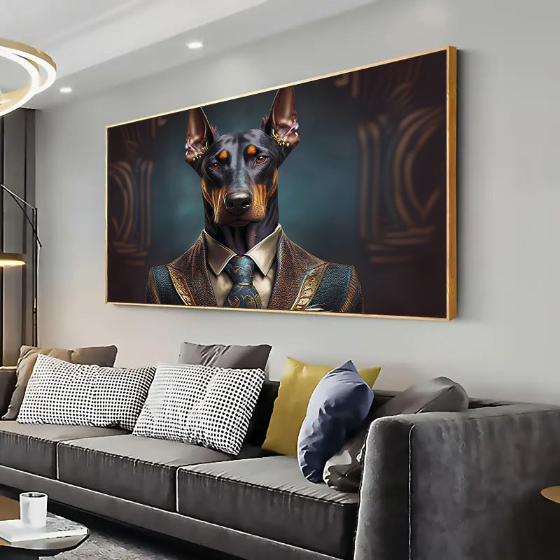 Doberman in a suit Wall Art Print Home decor Poster, Living room