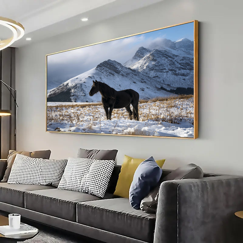 Wildlife Horse in the Snow Wall Art Print Home decor Poster, Living room