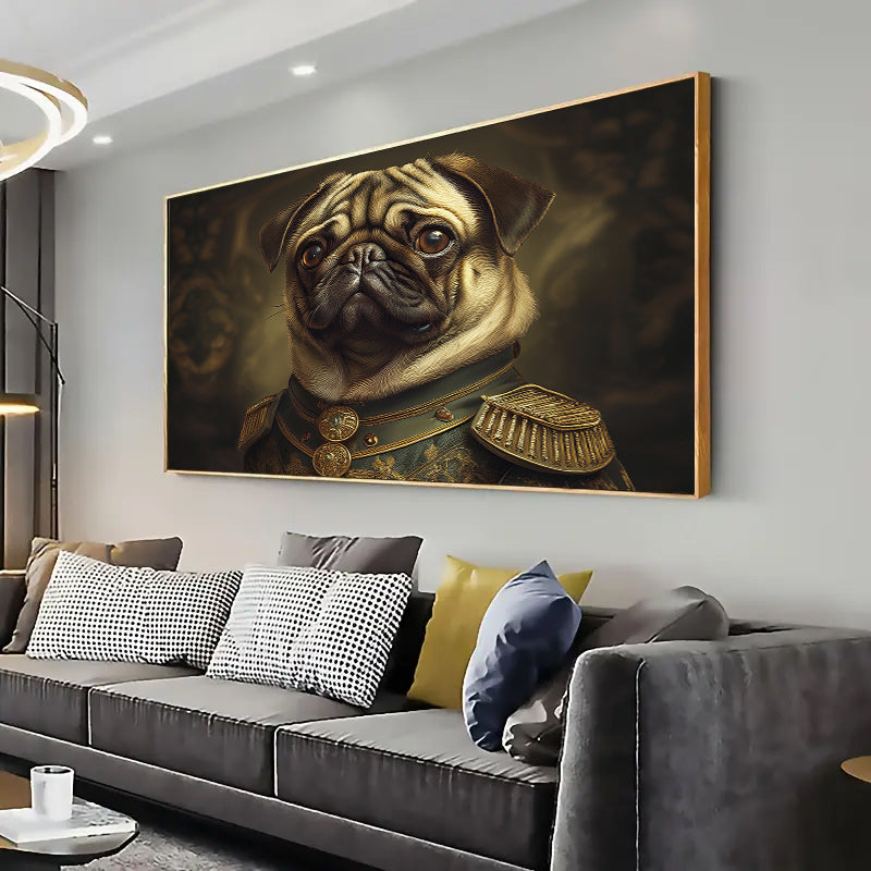 A Pug in his Military Attire Wall Art Print Home decor Poster, Living room