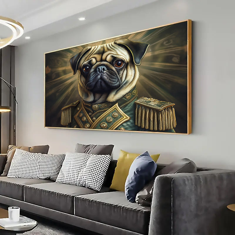 Pug in Military Attire Wall Art Print Home decor Poster, Living room