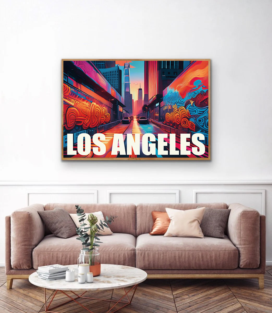 Los Angeles graffiti wall art print digital download showcasing colorful urban street art mural inspired by LA street culture, ideal for modern home decor, contemporary wall art, and graffiti art fans.