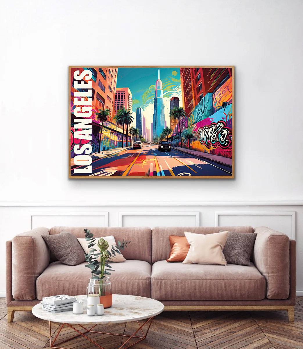 Los Angeles graffiti wall art print digital download showcasing colorful urban street art mural inspired by LA street culture, ideal for modern home decor, contemporary wall art, and graffiti art fans.
