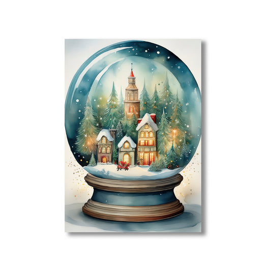 snow globe print, Christmas village art, whimsical holiday décor