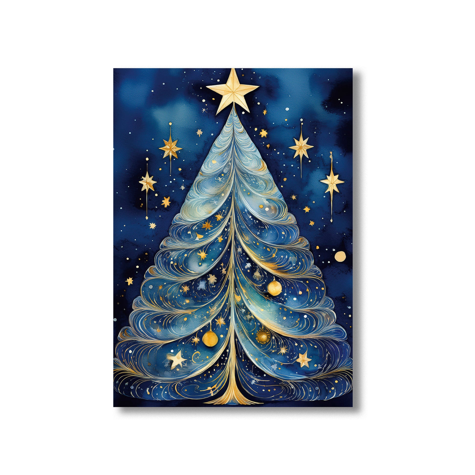Watercolor night sky with Christmas tree formed by stars