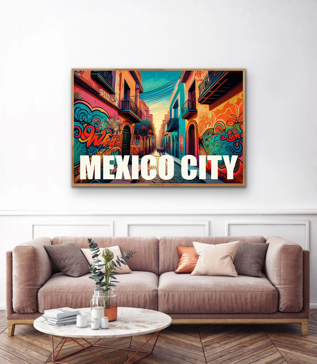 Mexico City graffiti wall art print digital download featuring vibrant and bold street art mural inspired by Mexican urban culture, perfect for contemporary home decor, graffiti art collectors, and street art enthusiasts.