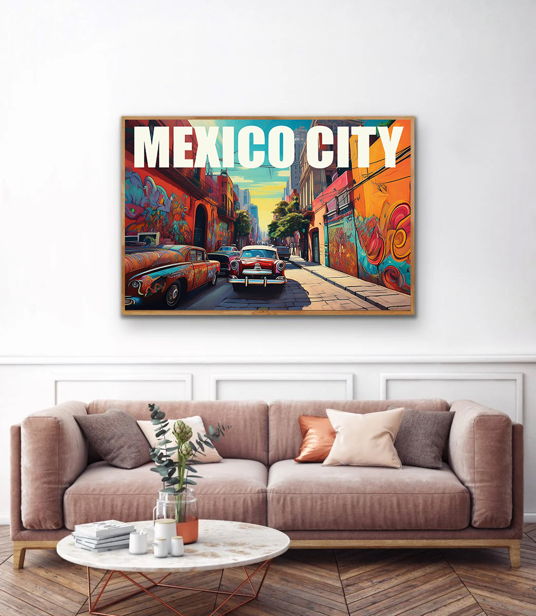 Mexico City graffiti wall art print digital download featuring vibrant and bold street art mural inspired by Mexican urban culture, perfect for contemporary home decor, graffiti art collectors, and street art enthusiasts.