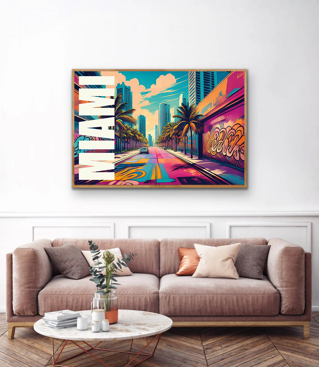 Miami graffiti wall art print digital download showcasing colorful and vibrant street art mural inspired by Miami’s urban culture and tropical vibes, perfect for modern home decor, street art lovers, and contemporary wall art collections.