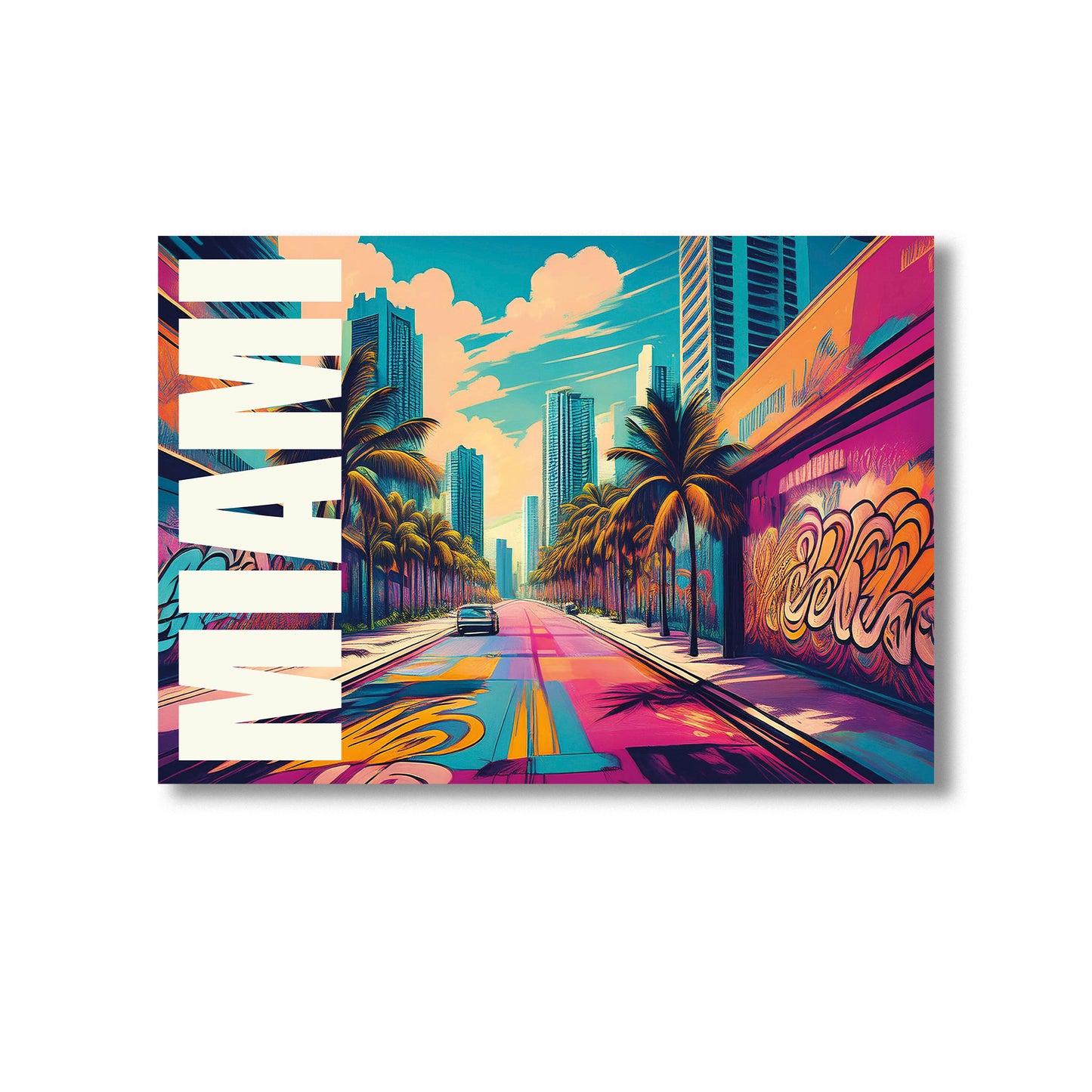 Miami graffiti wall art print digital download showcasing colorful and vibrant street art mural inspired by Miami’s urban culture and tropical vibes, perfect for modern home decor, street art lovers, and contemporary wall art collections.