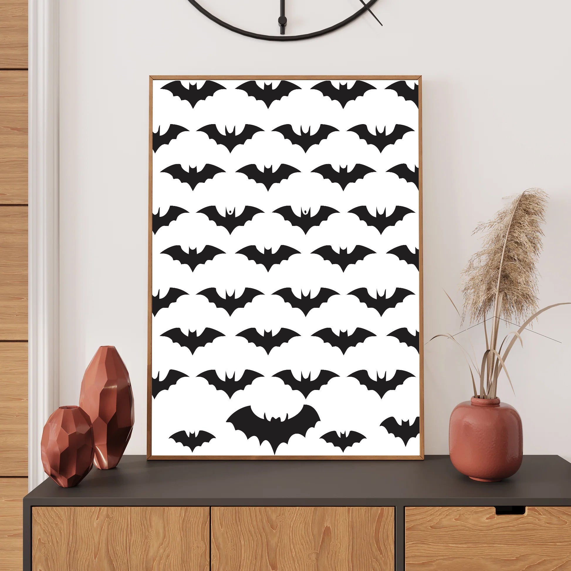 Halloween bat pattern art printable digital poster