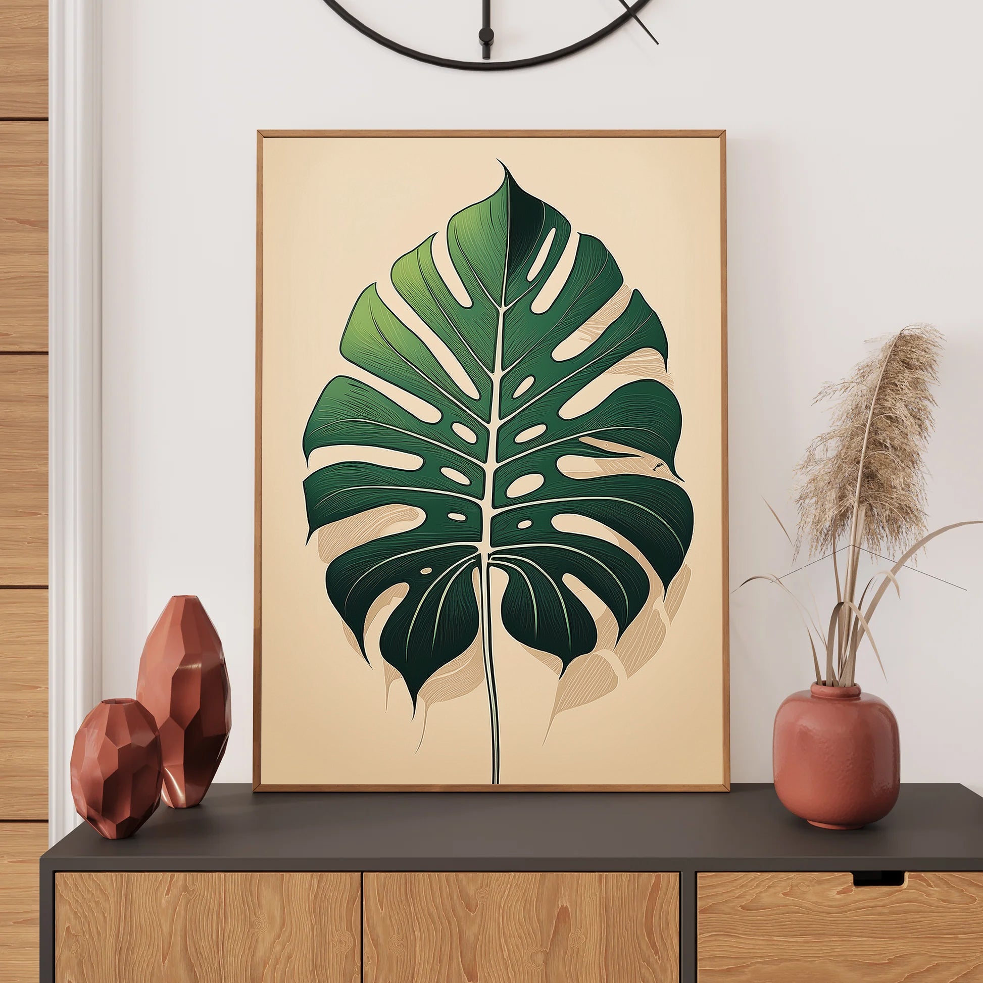 Tropical Monstera and Palm Leaves Wall Art Print – Digital Download Botanical Home Decor