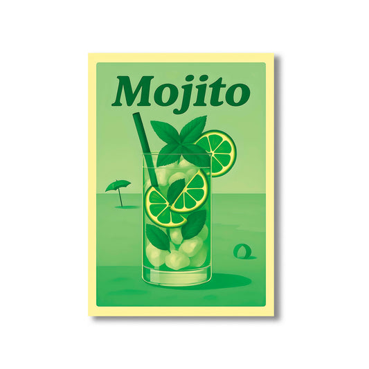 Mojito retro wall art print featuring a vintage mojito glass with lime and mint, perfect for kitchen and bar decor digital download