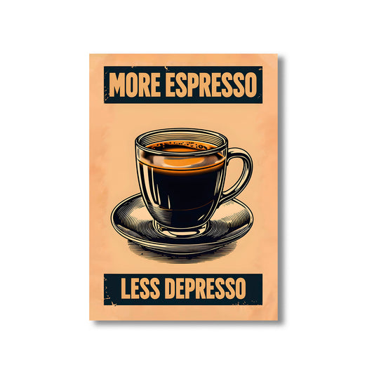 Funny kitchen wall art print with the phrase “More Espresso,” perfect for kitchen and coffee bar decor digital download