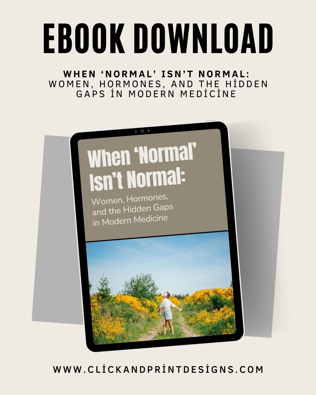 Ebook cover titled “When Normal Isn’t Normal: Reclaiming Women’s Health” – a guide to understanding women’s hormones, periods, anemia, and natural balance.