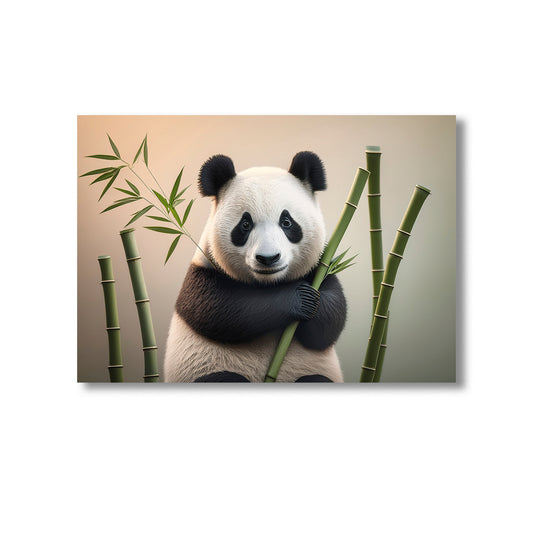 Minimalist panda hugging heart-shaped bamboo nursery wall art