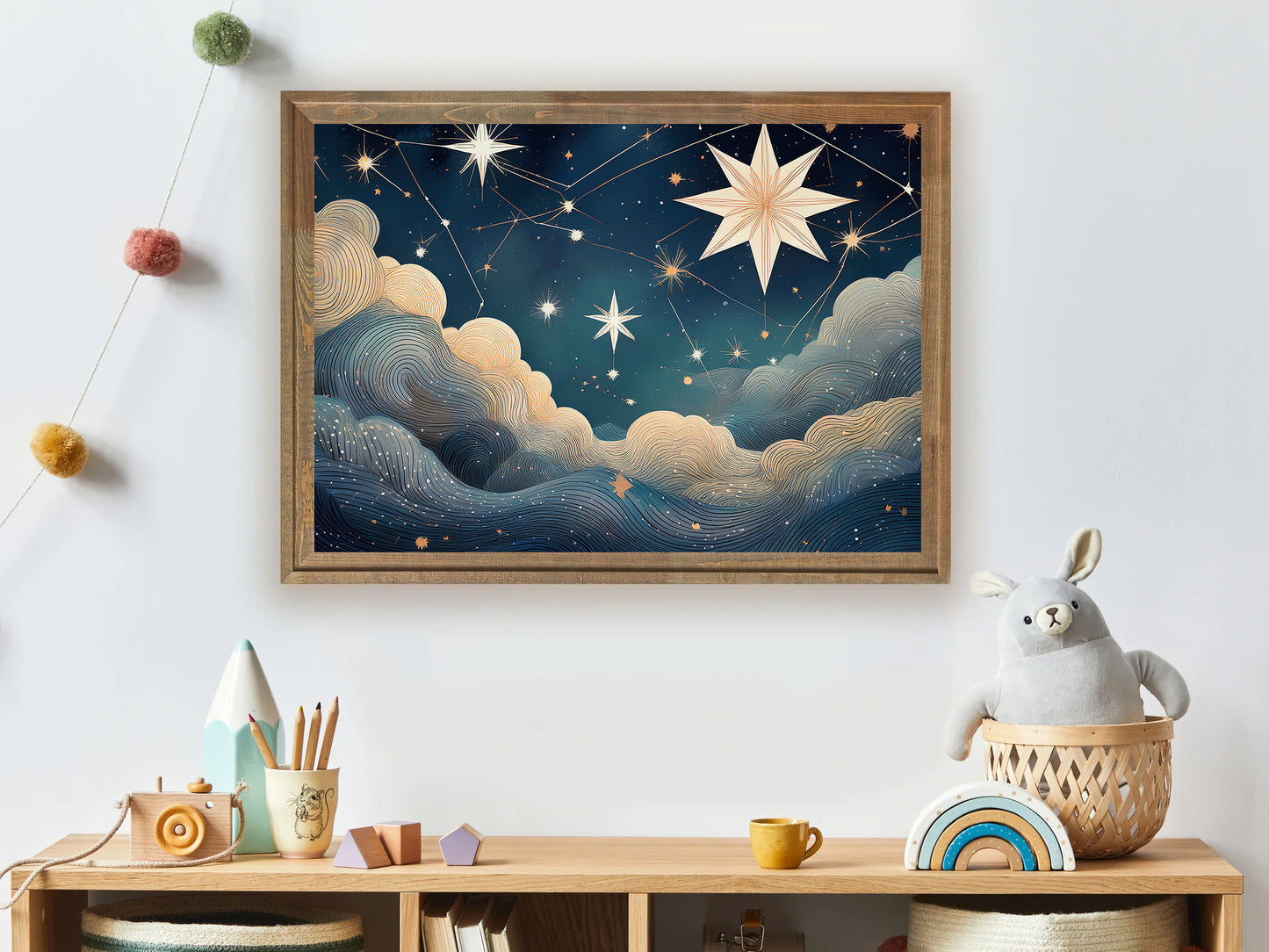 Shooting Star Nursery Wall Art Print – Constellation & Celestial Baby Decor | Gender Neutral Room | Instant Download