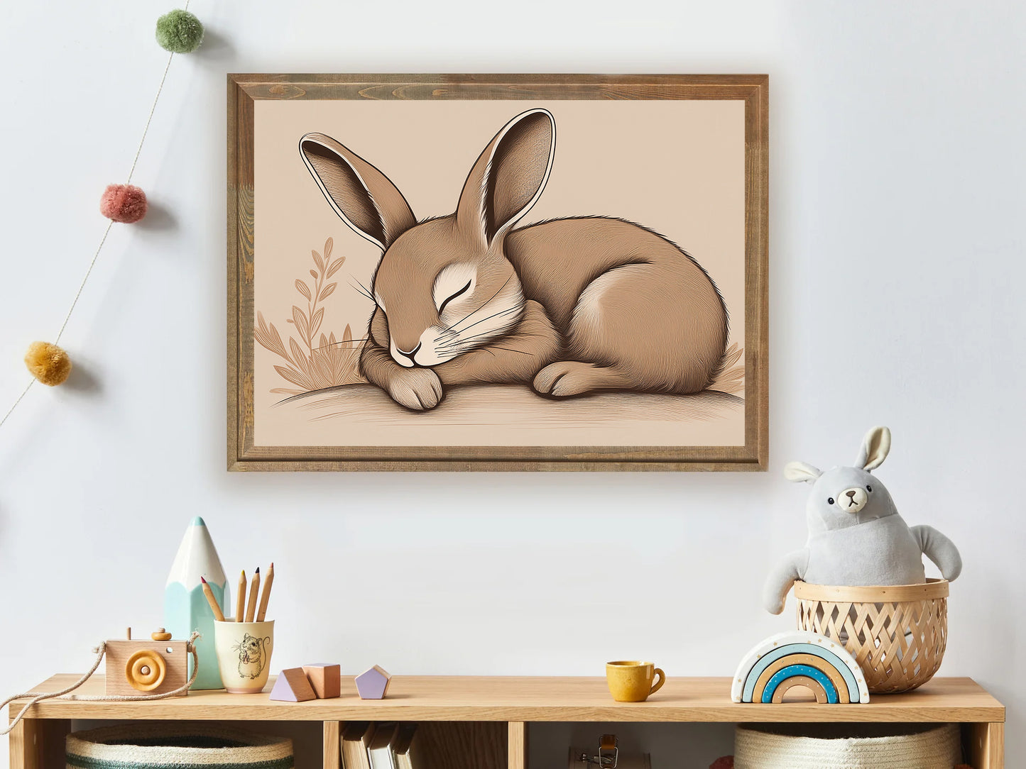 Scandinavian minimalist sleeping bunny nursery wall art