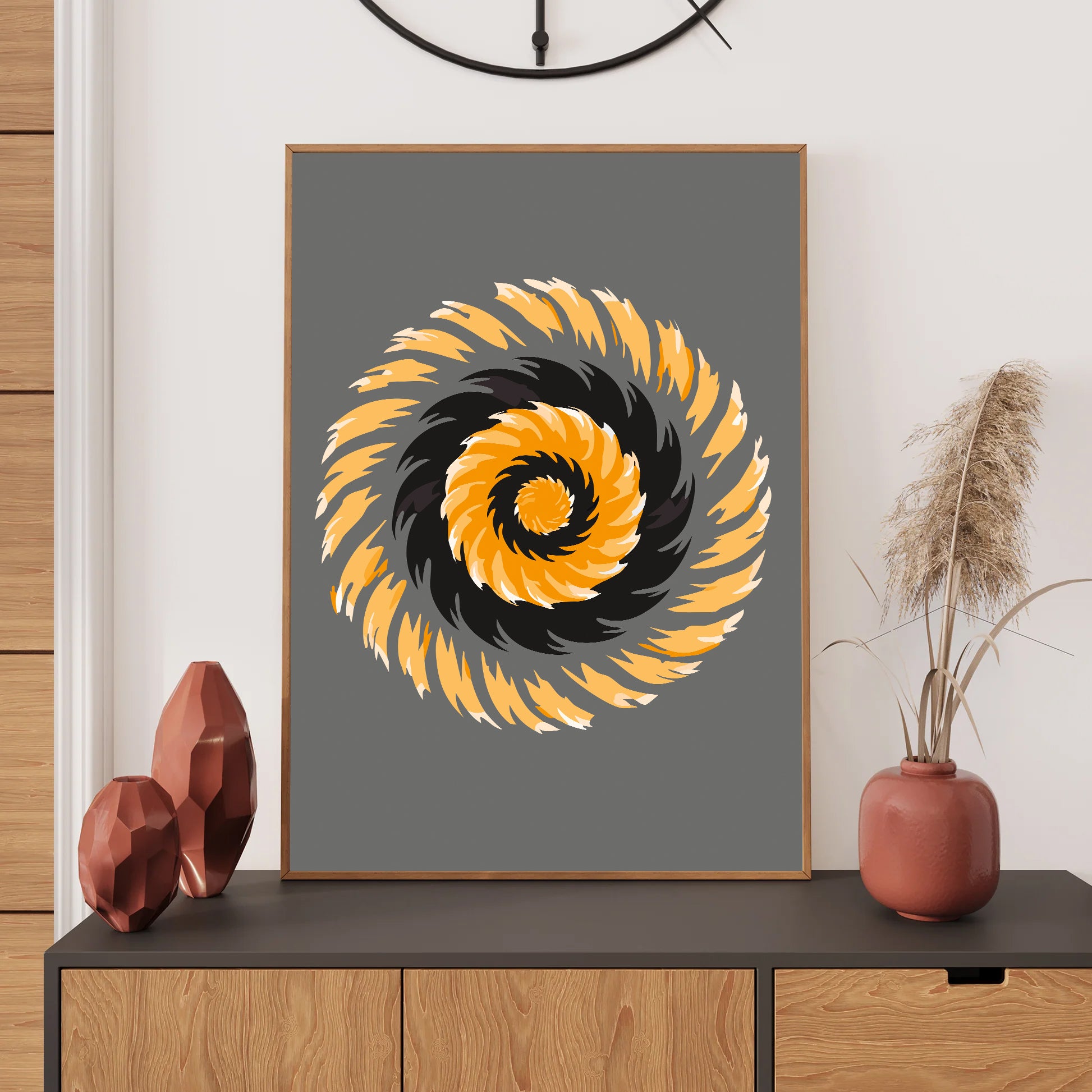 Halloween orange and black spiral abstract wall art