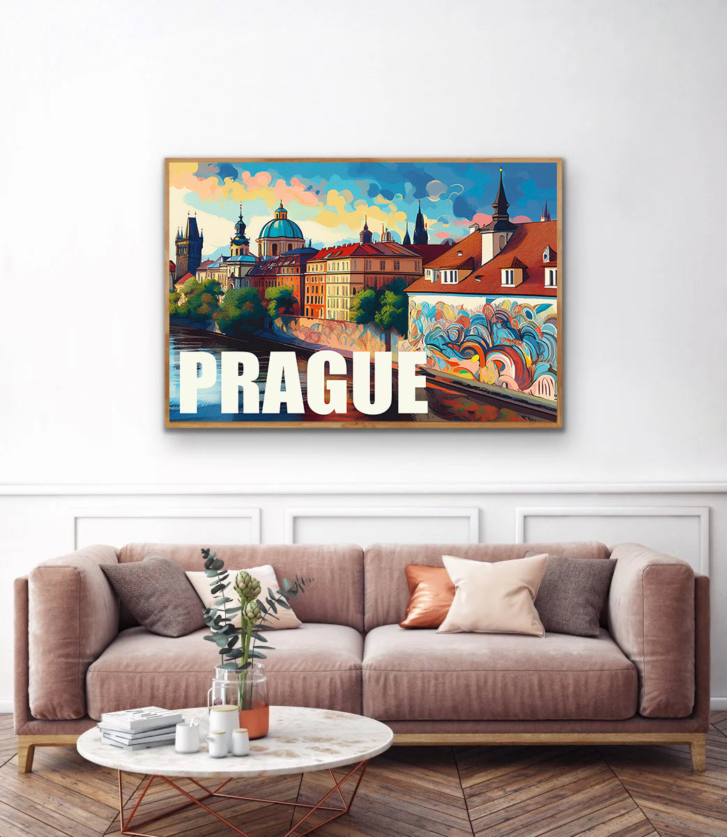 Prague graffiti wall art print digital download showcasing colorful urban street art mural inspired by Prague’s historic and vibrant street culture, perfect for contemporary home decor, graffiti art fans, and modern wall art collectors.
