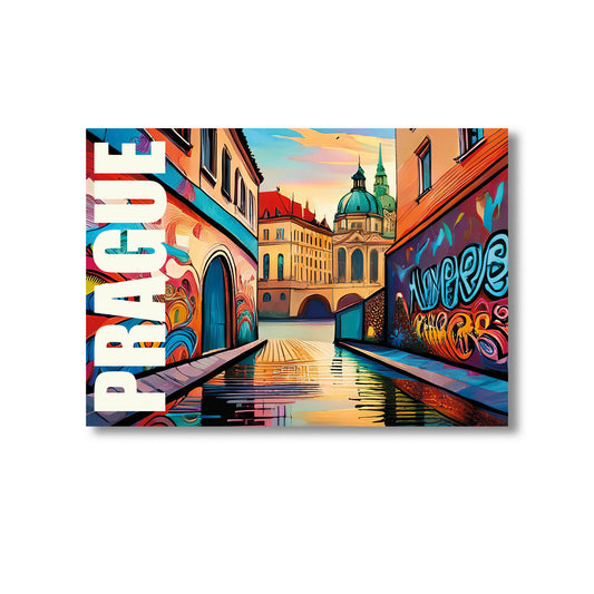 Prague graffiti wall art print digital download showcasing colorful urban street art mural inspired by Prague’s historic and vibrant street culture, perfect for contemporary home decor, graffiti art fans, and modern wall art collectors.