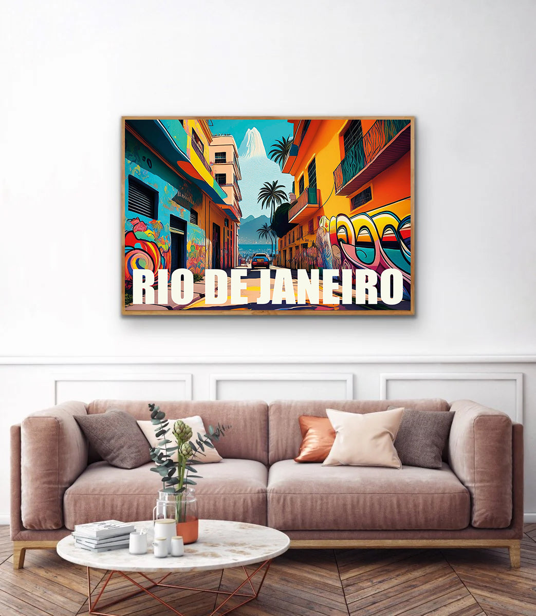 Rio de Janeiro graffiti wall art print digital download featuring vibrant and colorful street art mural inspired by Brazilian urban culture and Rio’s dynamic city life, ideal for modern home decor, street art lovers, and contemporary wall art collections.
