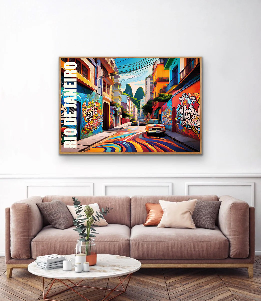 Rio de Janeiro graffiti wall art print digital download featuring vibrant and colorful street art mural inspired by Brazilian urban culture and Rio’s dynamic city life, ideal for modern home decor, street art lovers, and contemporary wall art collections.