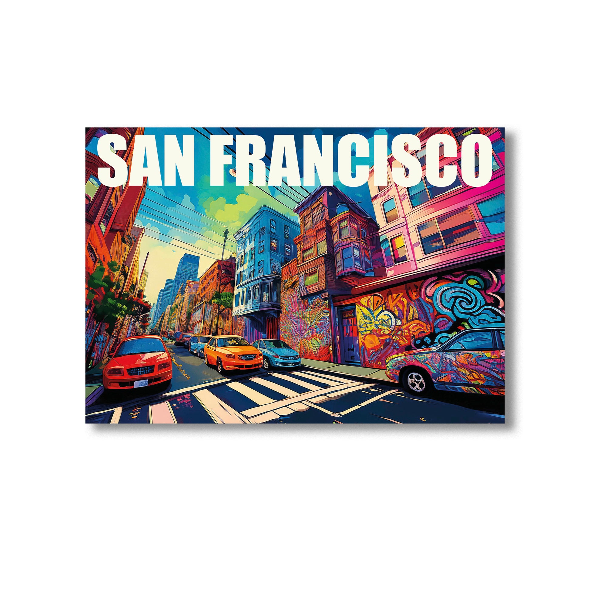 San Francisco graffiti wall art print digital download featuring vibrant urban street art mural inspired by SF’s eclectic culture and iconic neighborhoods, ideal for modern home decor, street art enthusiasts, and contemporary wall art collectors.