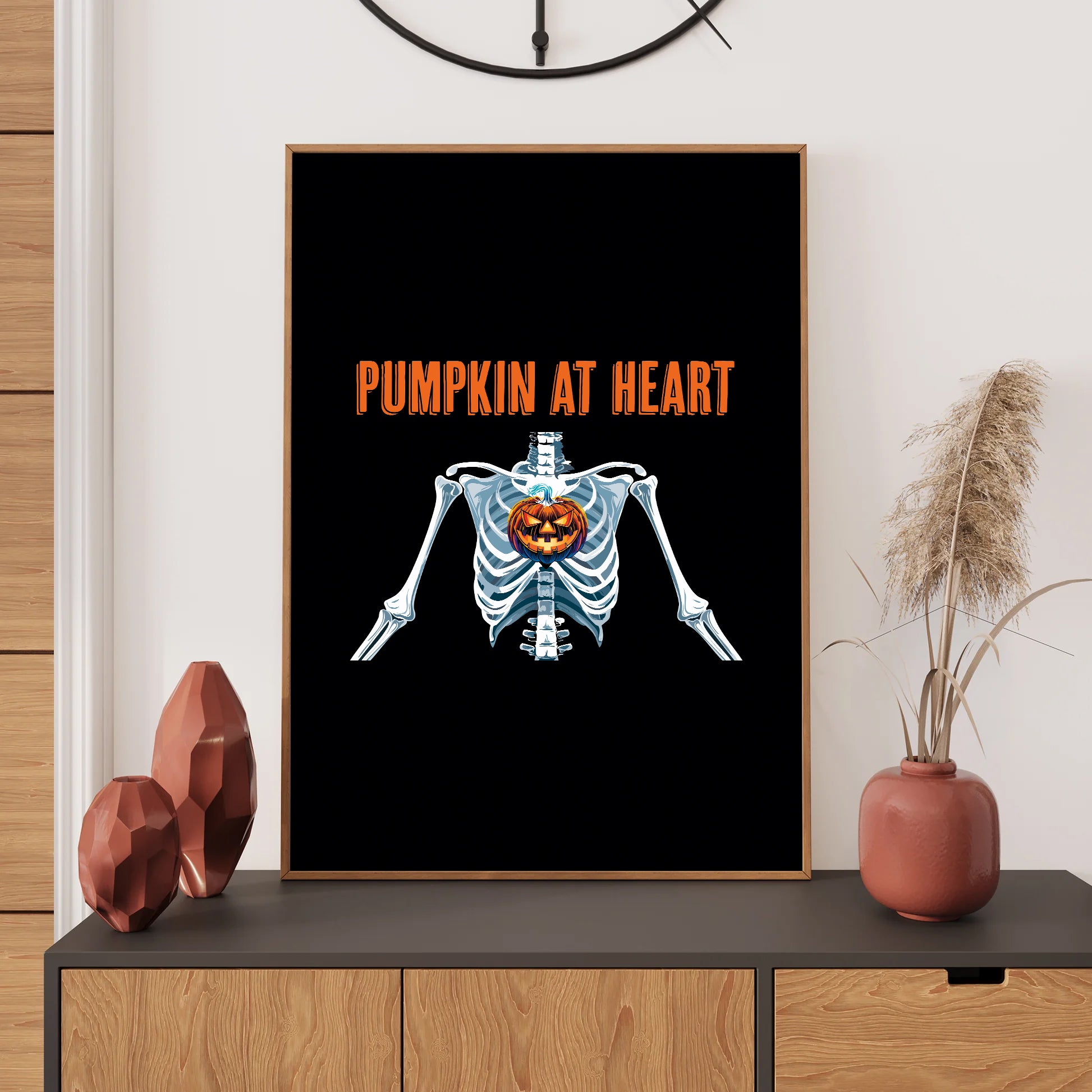 Halloween skeleton art “Pumpkin at Heart” digital poster