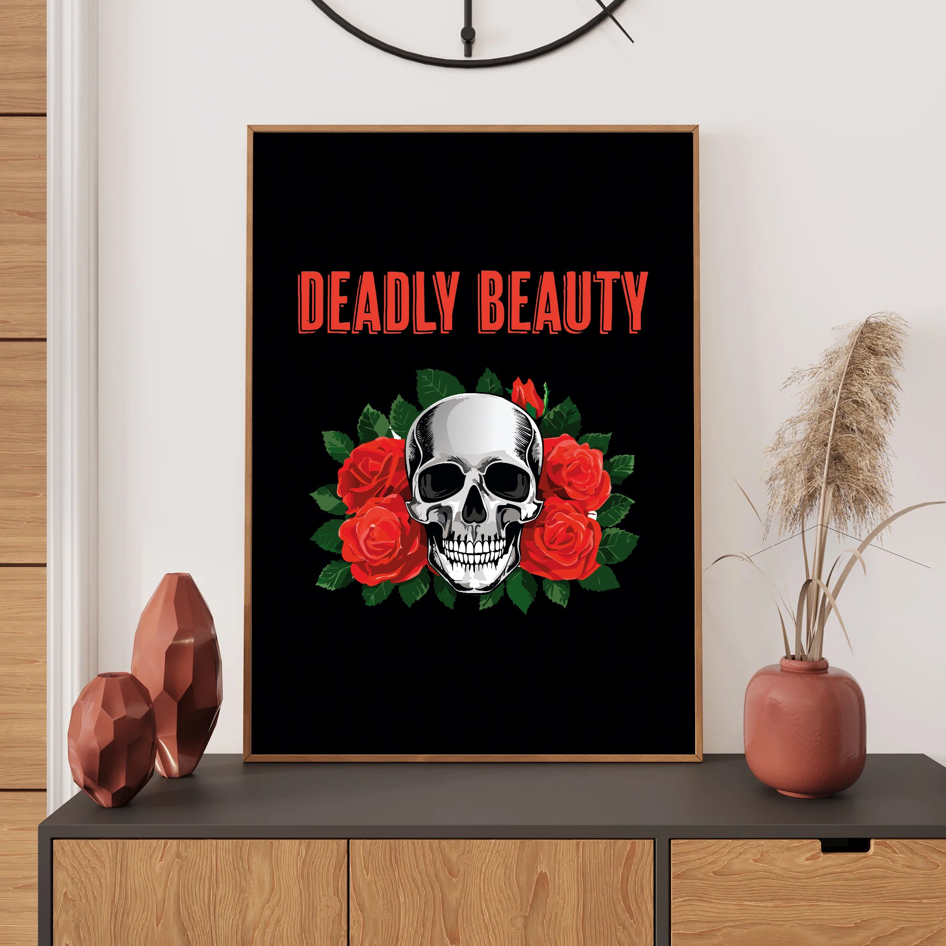 Skulls and roses Halloween wall art digital poster